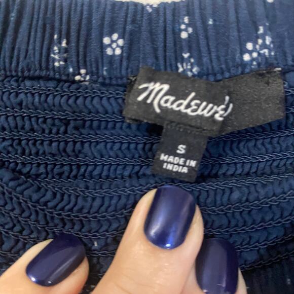 Madewell Smock-Waist Ruffle Mini Skirt in Navy Blue Bandana Flower Sz 2 - Picture 5 of 10